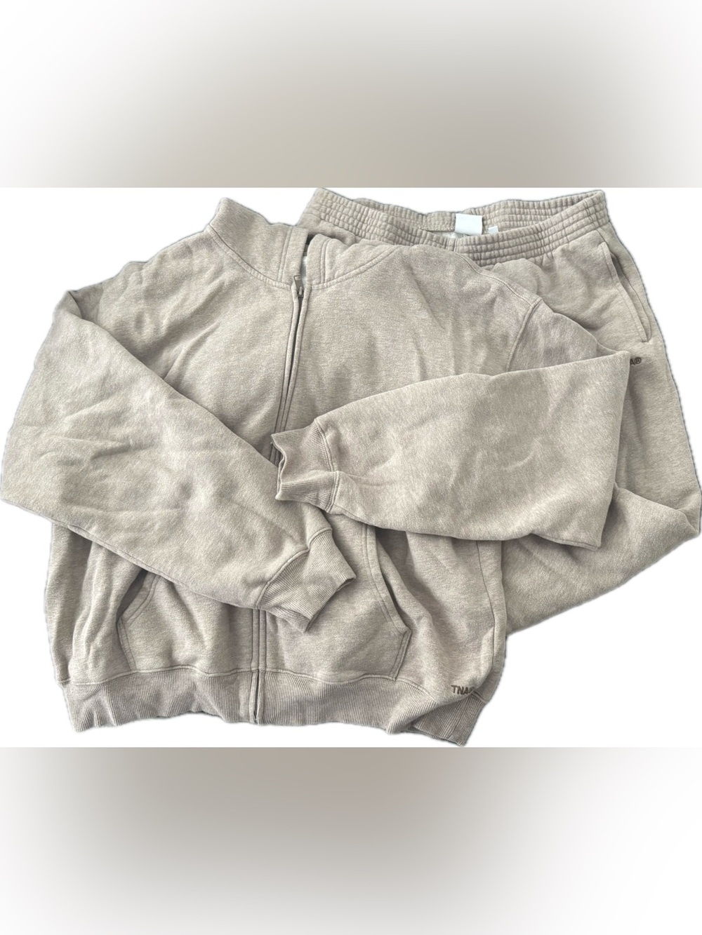 BUNDLE: Aritzia TNA Heather Light Oatmeal Perfect Zip Hoodie and Sweatpants